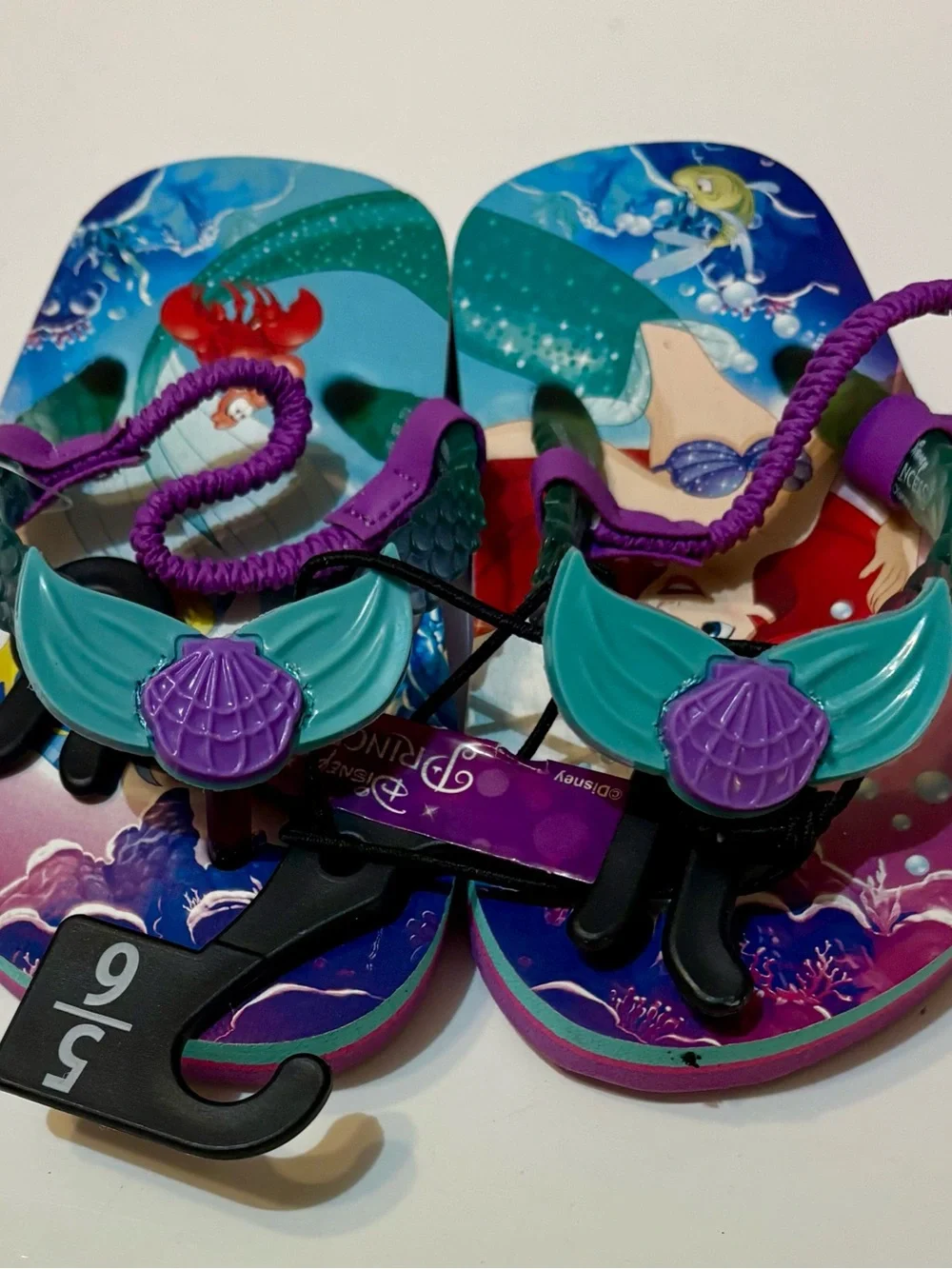 NEW Disney Little Mermaid Toddler Girls' Size 5/6 Sling-Back Flip-Flop Sandals